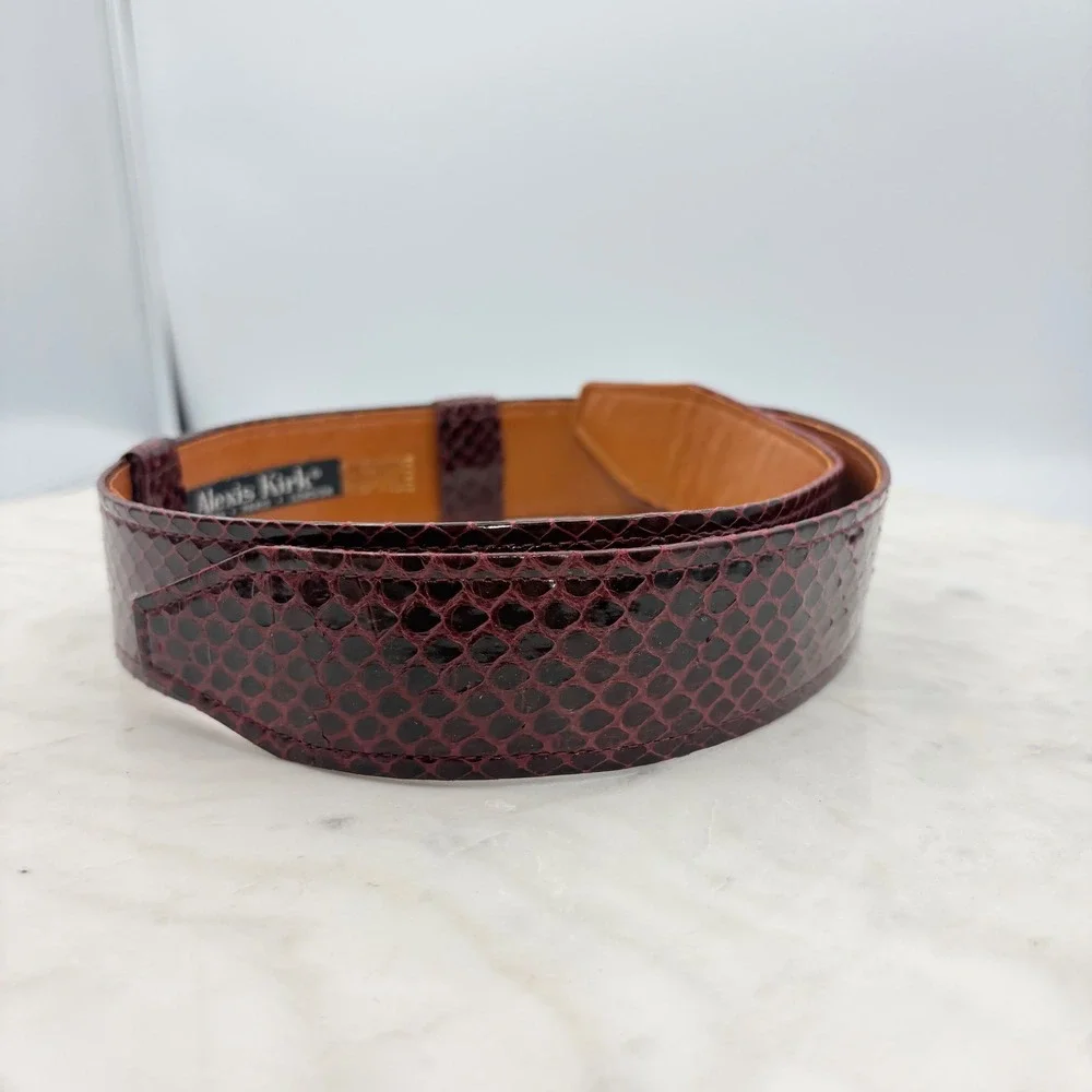 Alexis Kirk Reptile Belt Womens M Burgundy Snakeskin Vintage Waist Cinch 80s 90s